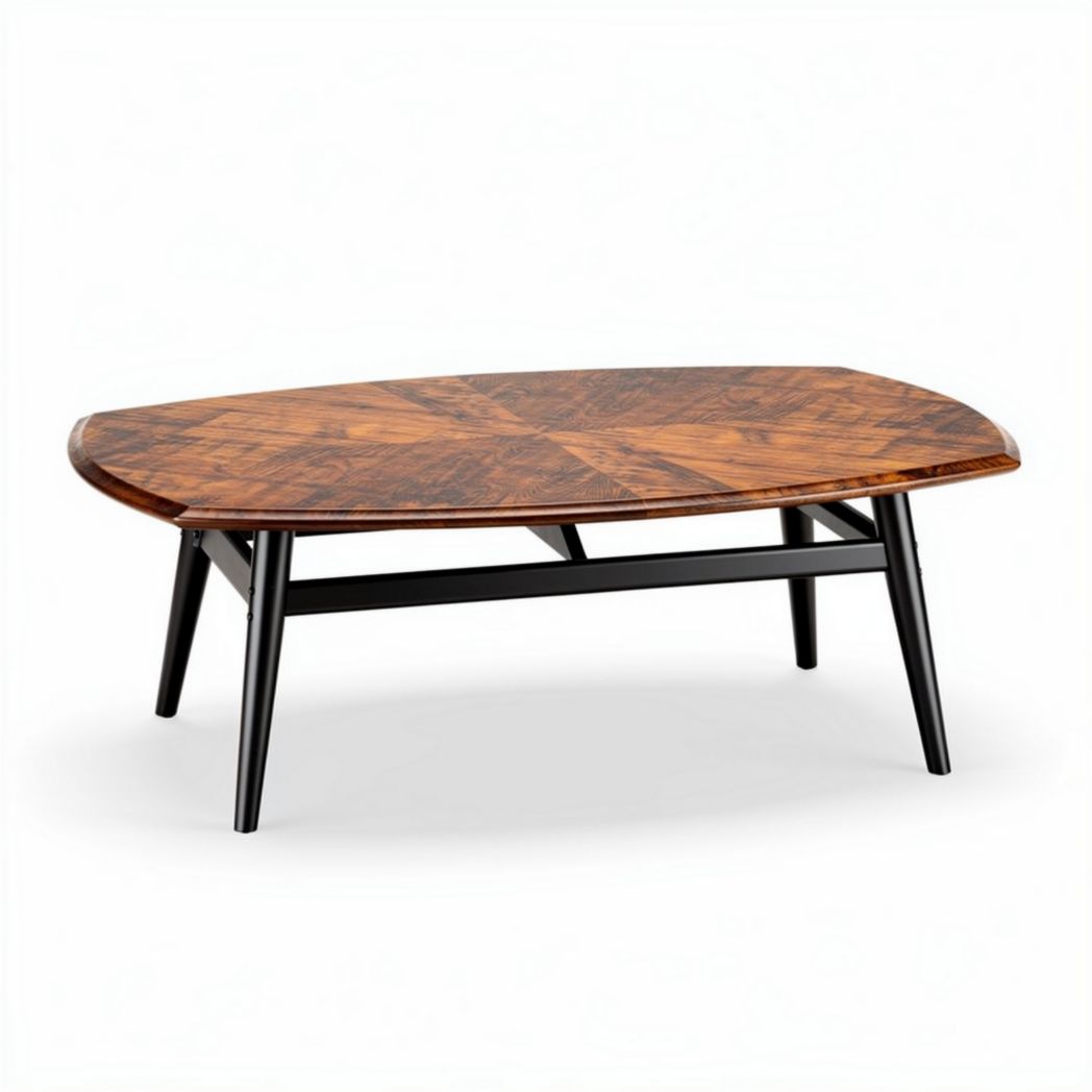 Wooden coffee table with modern black metal legs 48 x 30 x 18 inches