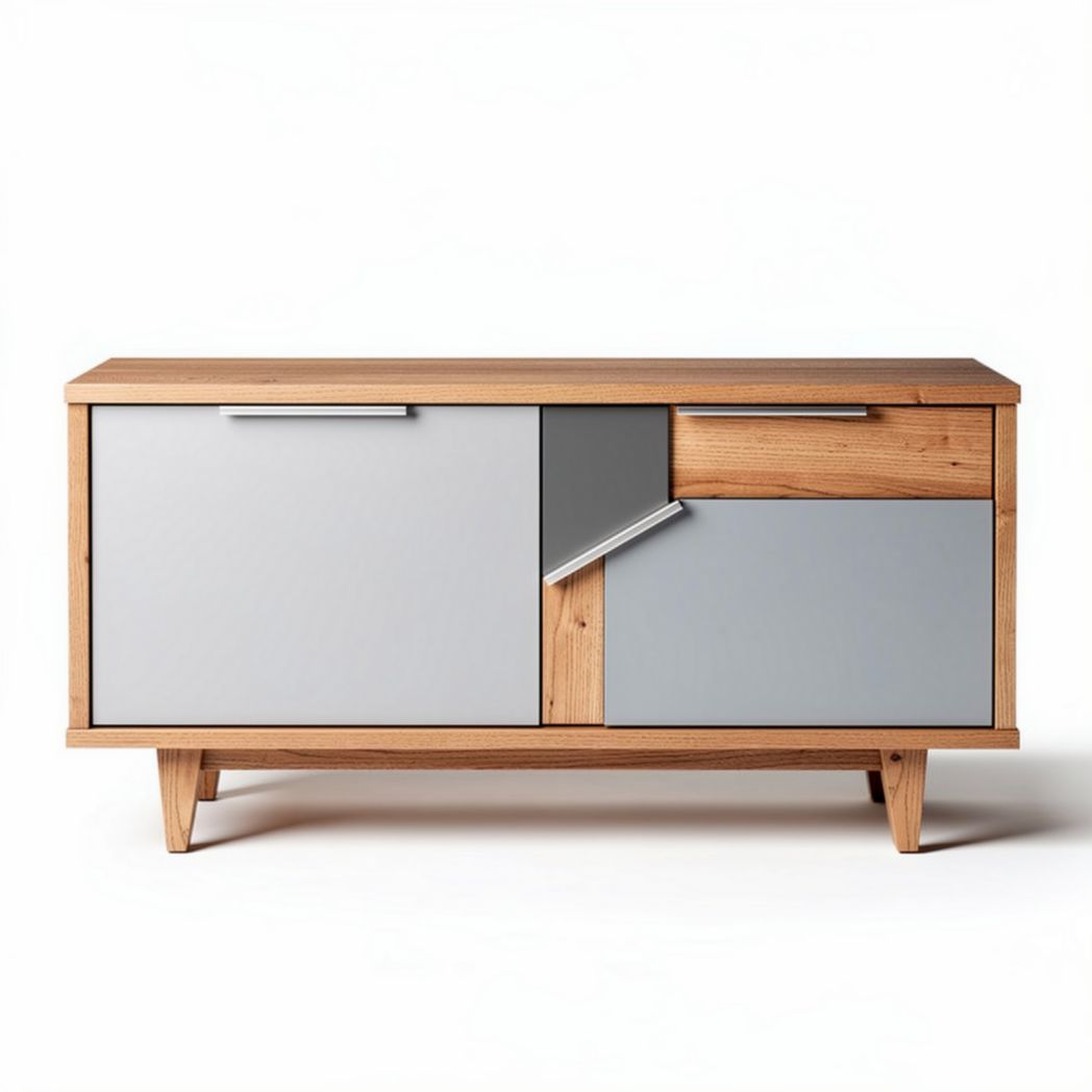 Wooden sideboard with gray doors and drawer 120 x 40 x 70cm