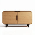 Bamboo sideboard cabinet with double doors and black metal legs 100 x 40 x 50cm