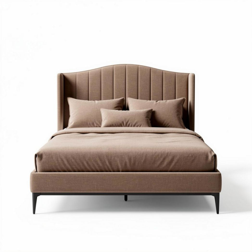 Upholstered bed frame with headboard and comforter set in taupe 200 x 160 x 110cm
