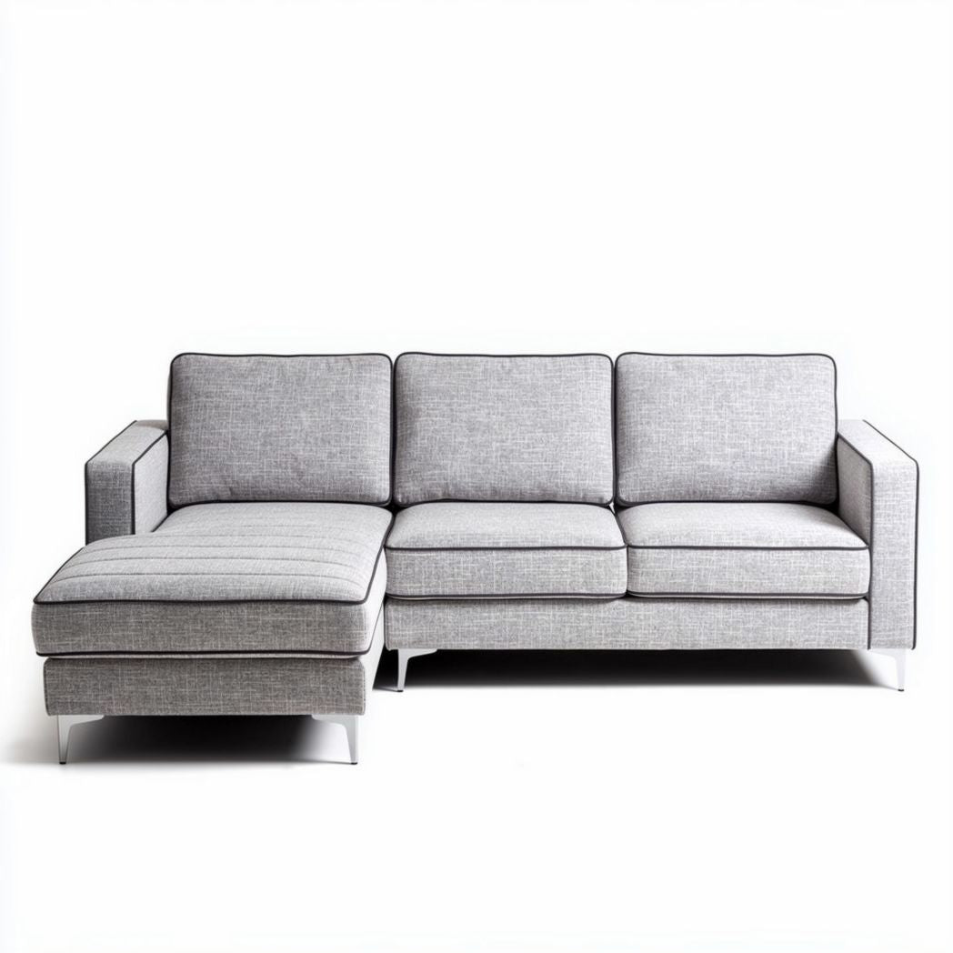 Sectional sofa with chaise lounge in grey fabric 240 x 90 x 85cm