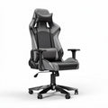 Ergonomic gaming chair with adjustable armrests and lumbar support in grey