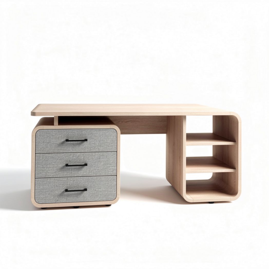 Modern wooden desk with three drawers and open shelving 120 x 60 x 75cm