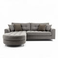 Grey fabric sectional sofa with chaise lounge and accent pillows 230 x 160 x 85cm