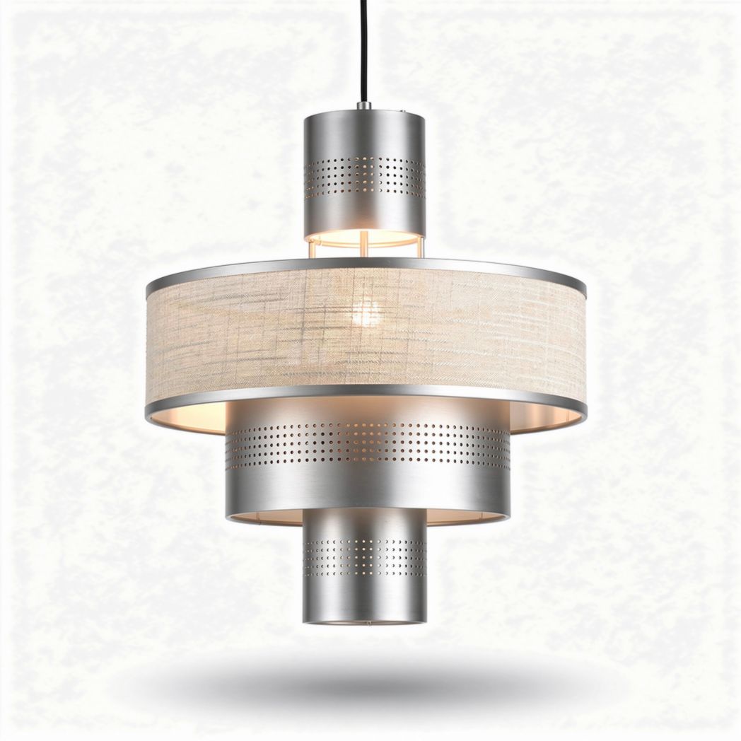 Metal and fabric pendant lamp with perforated design for home lighting 30 x 30 x 40cm