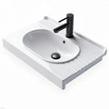Ceramic bathroom sink with integrated drainage board and black faucet 70 x 50 x 15cm