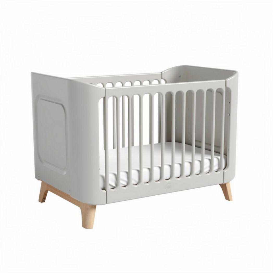 Modern minimalist baby crib in gray and wood finish 120 x 60 x 90cm