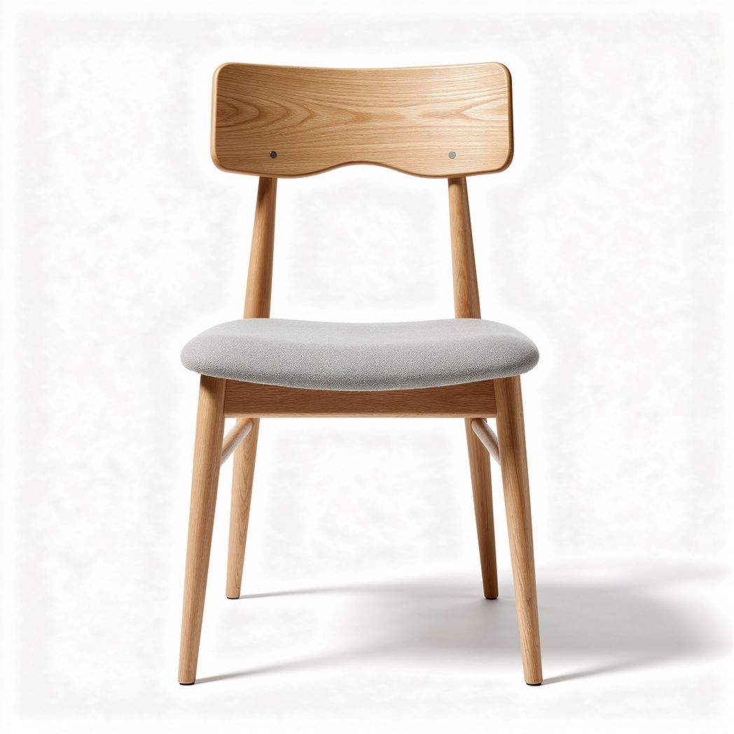 Wooden dining chair with gray upholstered seat and curved backrest 45 x 45 x 80cm