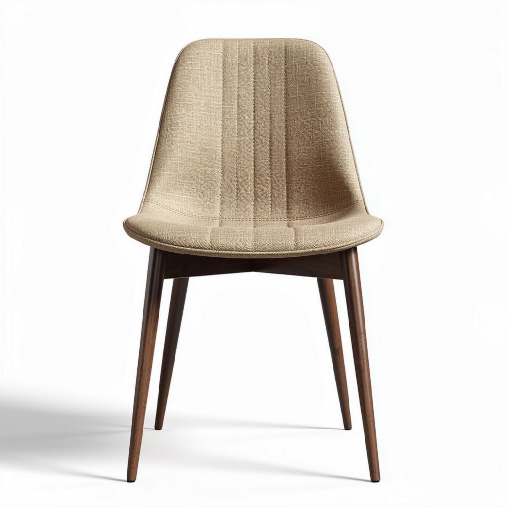 Upholstered dining chair with wooden legs in beige fabric 45 x 45 x 85cm