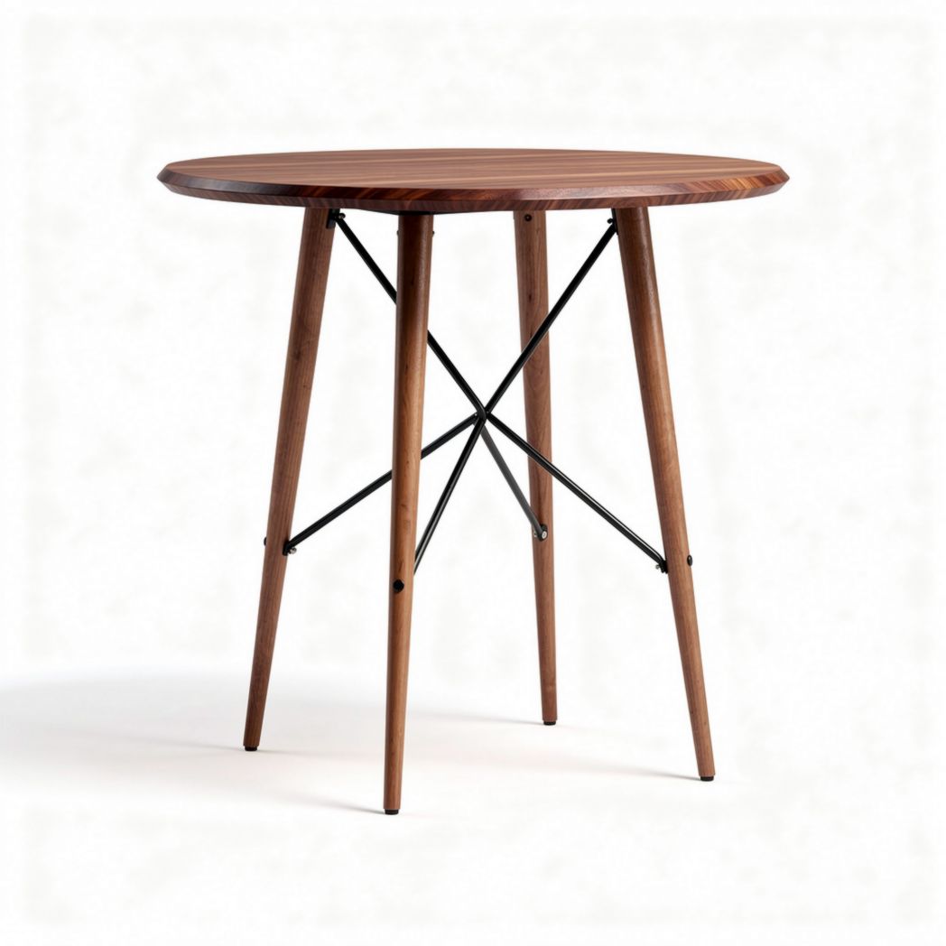 Round wooden table with black metal legs suitable for dining or workspace 80 x 80 x 75cm