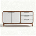 Wooden sideboard cabinet with white doors and three drawers 150 x 50 x 75cm