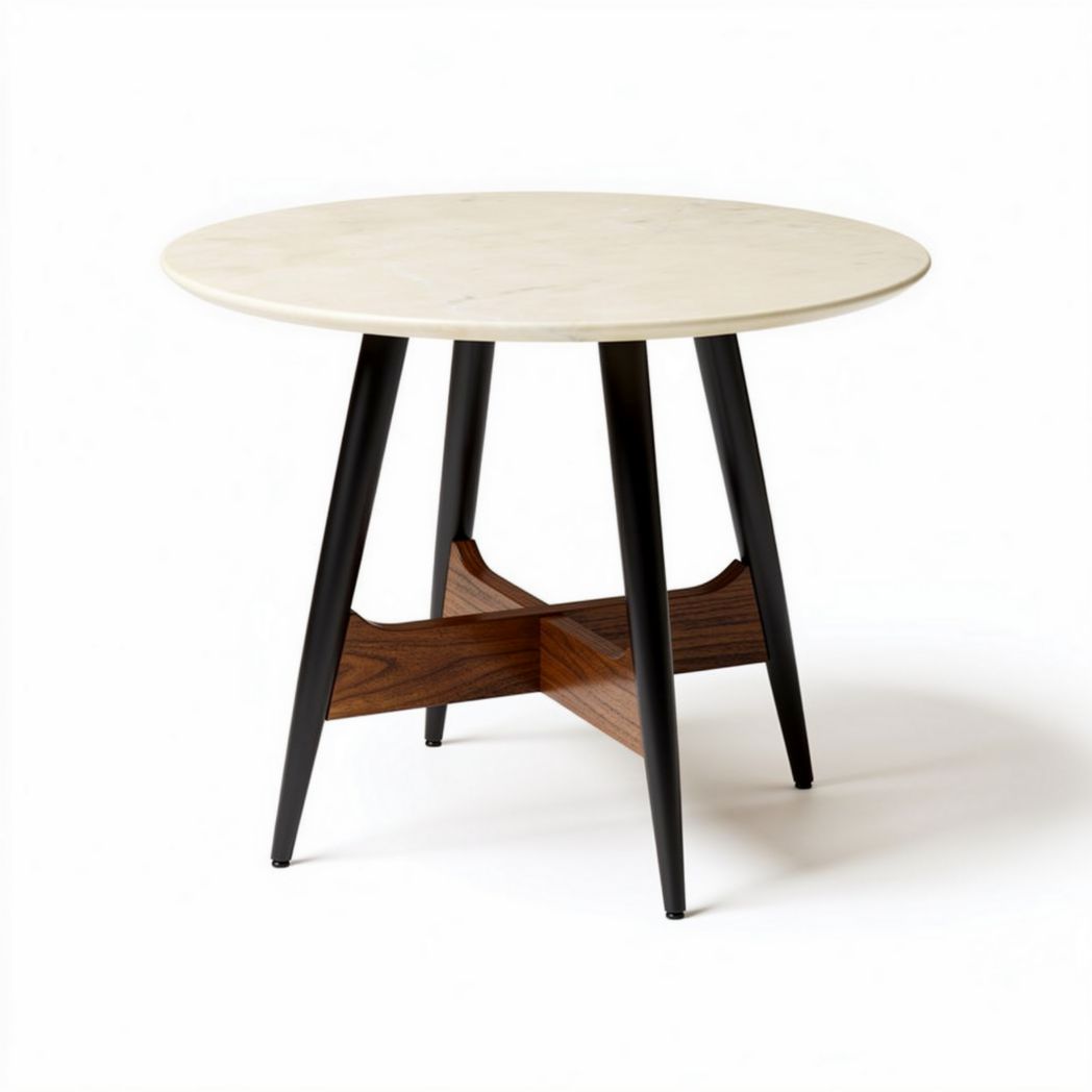 Round dining table with wooden base and white top 80 x 80 x 75cm